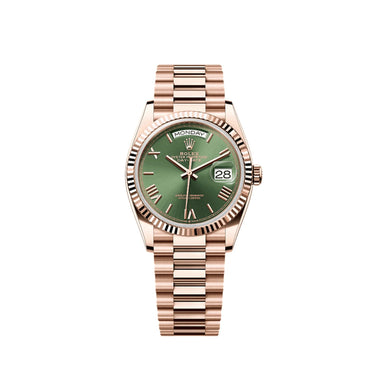 Rolex Day - Date 36 36mm Everose gold Reference 128235 Olive Dial NEW RELEASE - WatchesOff5thWatch